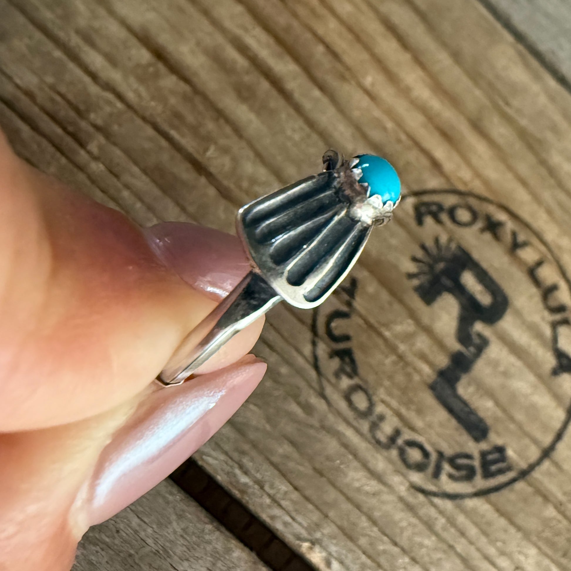 Authentic Native American Handmade Sterling Silver and Turquoise Ring size 8