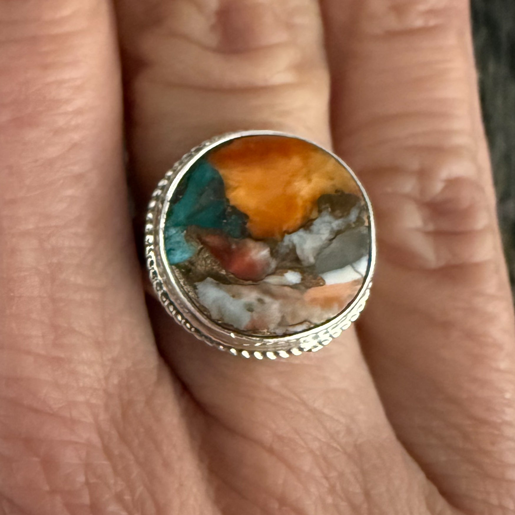 Authentic Native American Handmade Sterling Silver and Mojave Turquoise Ring size 6.