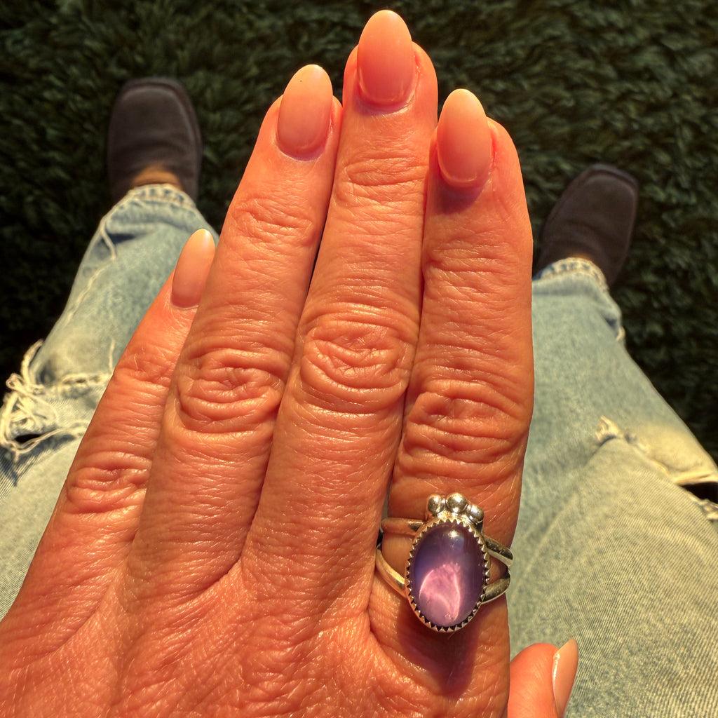Authentic Native American Handmade Sterling Silver and Amethyst Ring size 8 1/4