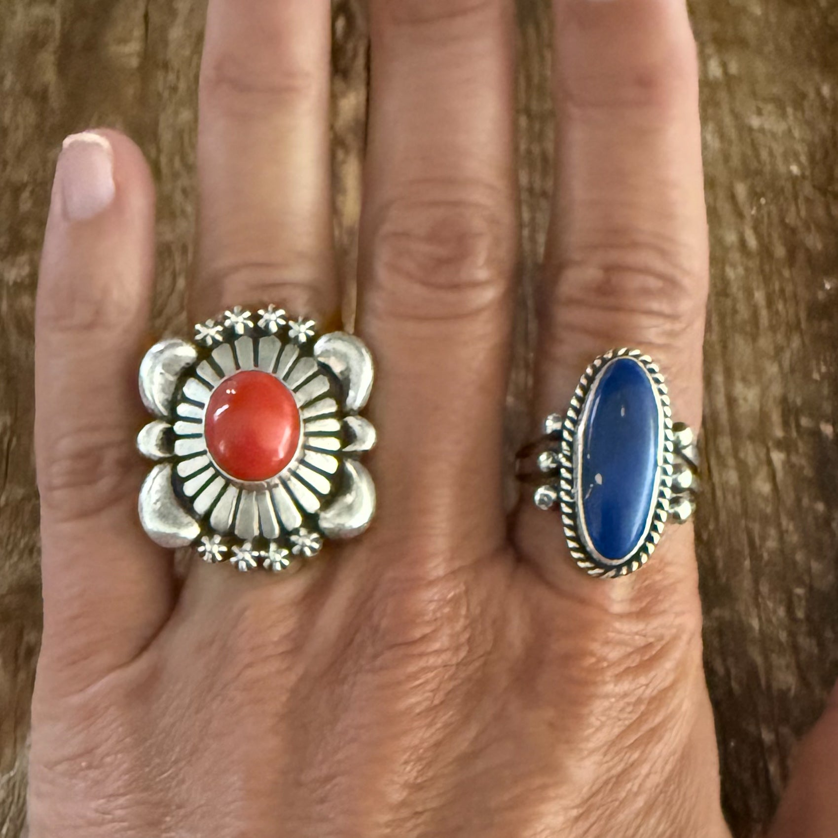 Authentic Native American Handmade Sterling Silver and Lapis Ring size 9.