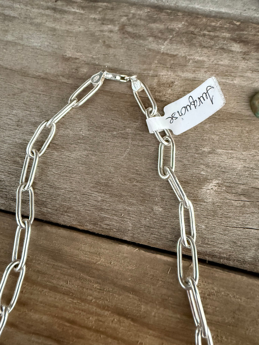 Authentic Native American Handmade Sterling Silver and Turquoise Paper Clip Chain 16”Necklace.