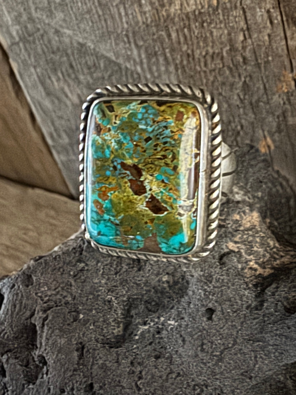 Handmade Sterling Silver Thunderbird Turquoise Ring Size 13