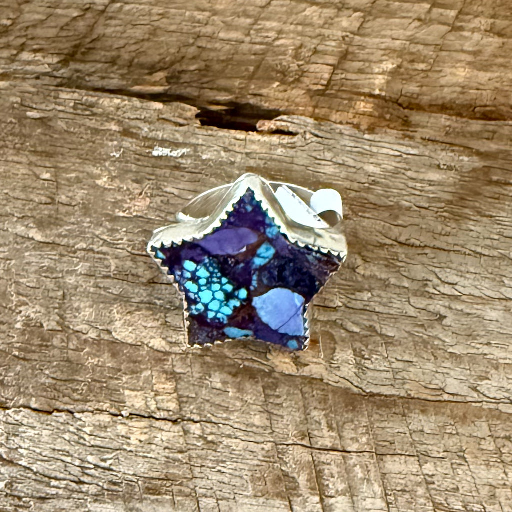 Authentic Native American Handmade Purple Mojave Turquoise Star Ring Size 10.