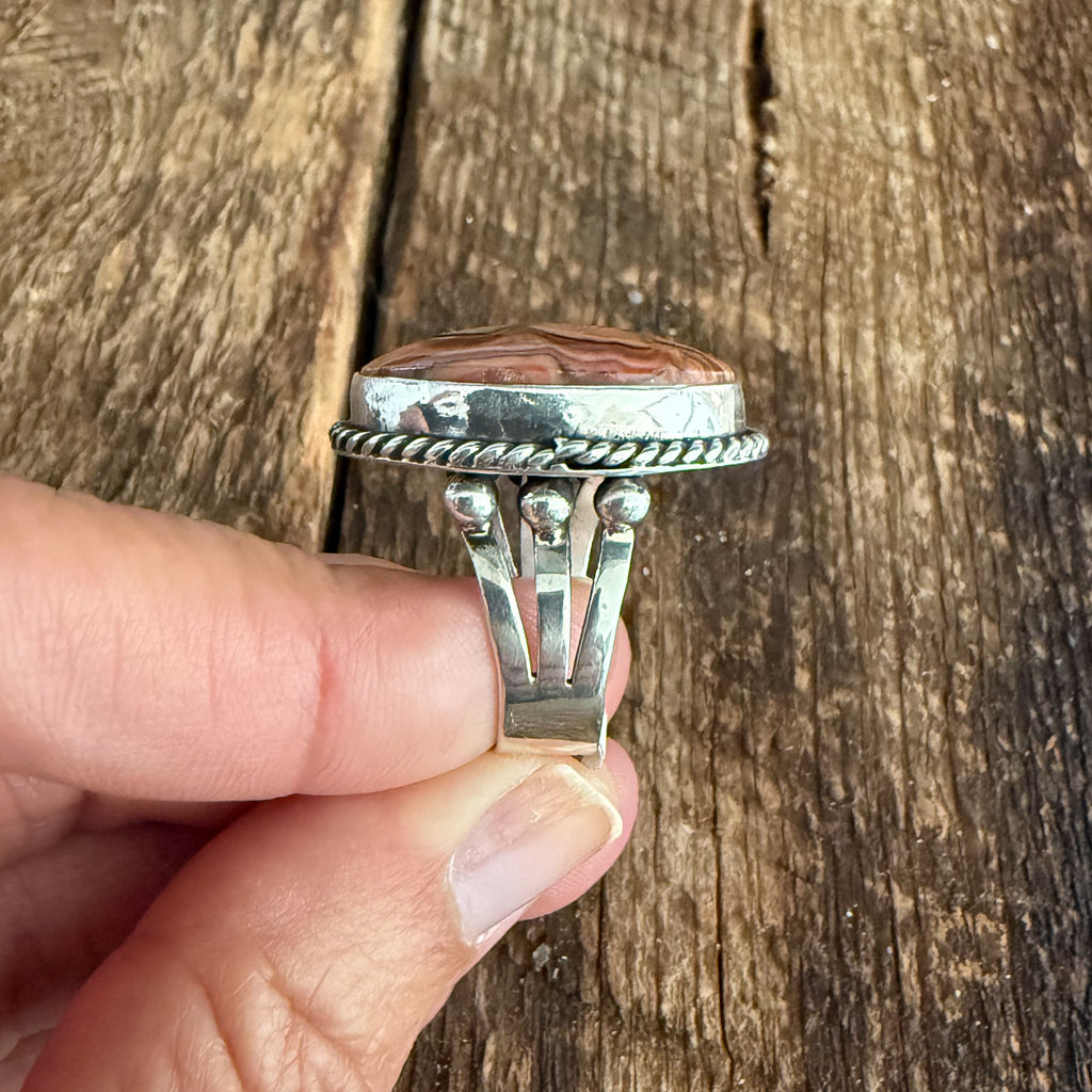 Authentic Native American Handmade Sterling Silver and Jasper Ring size 7 3/4.