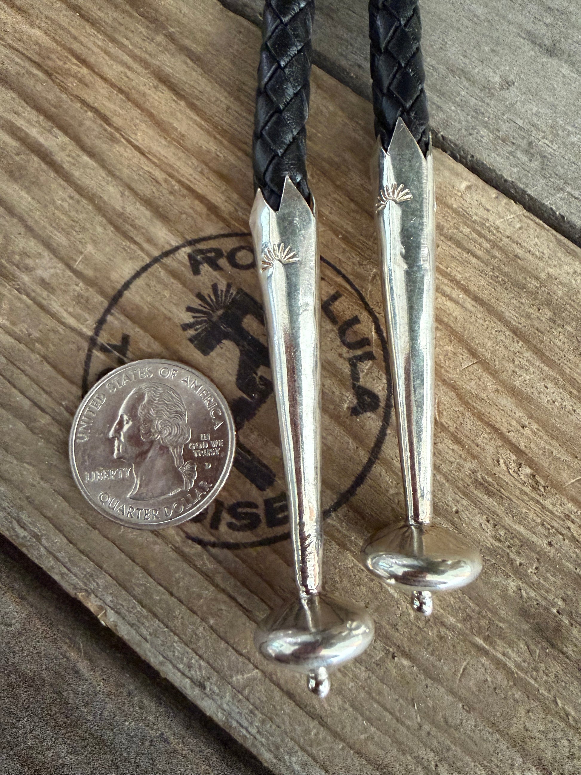 Native American Randy Begay Handmade White Buffalo Sterling  Silver Stamped 12MM Thick Leather Large Sterling Tips