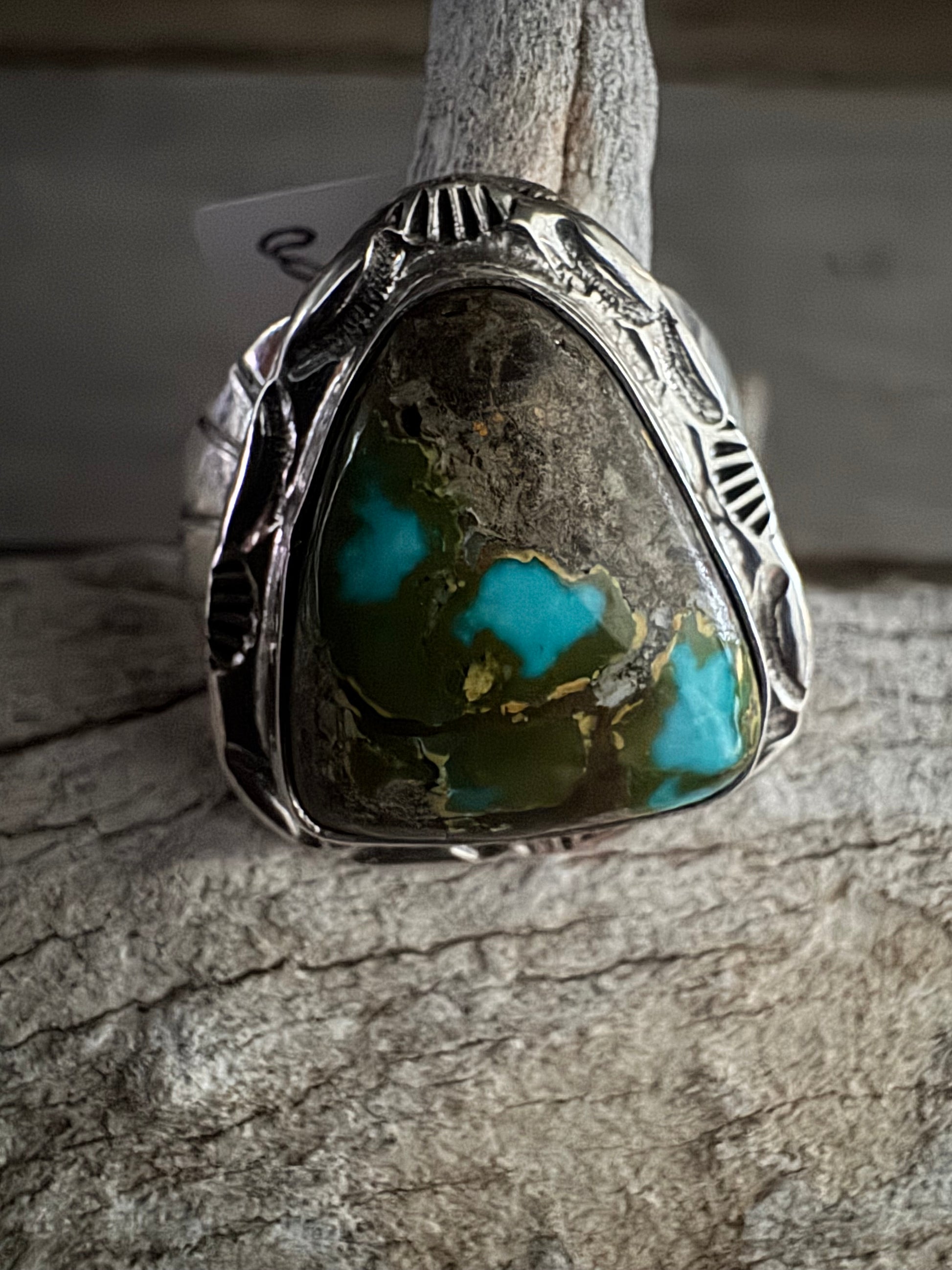 Handmade Sterling Silver Thunderbird, Turquoise Ring Size 13.5