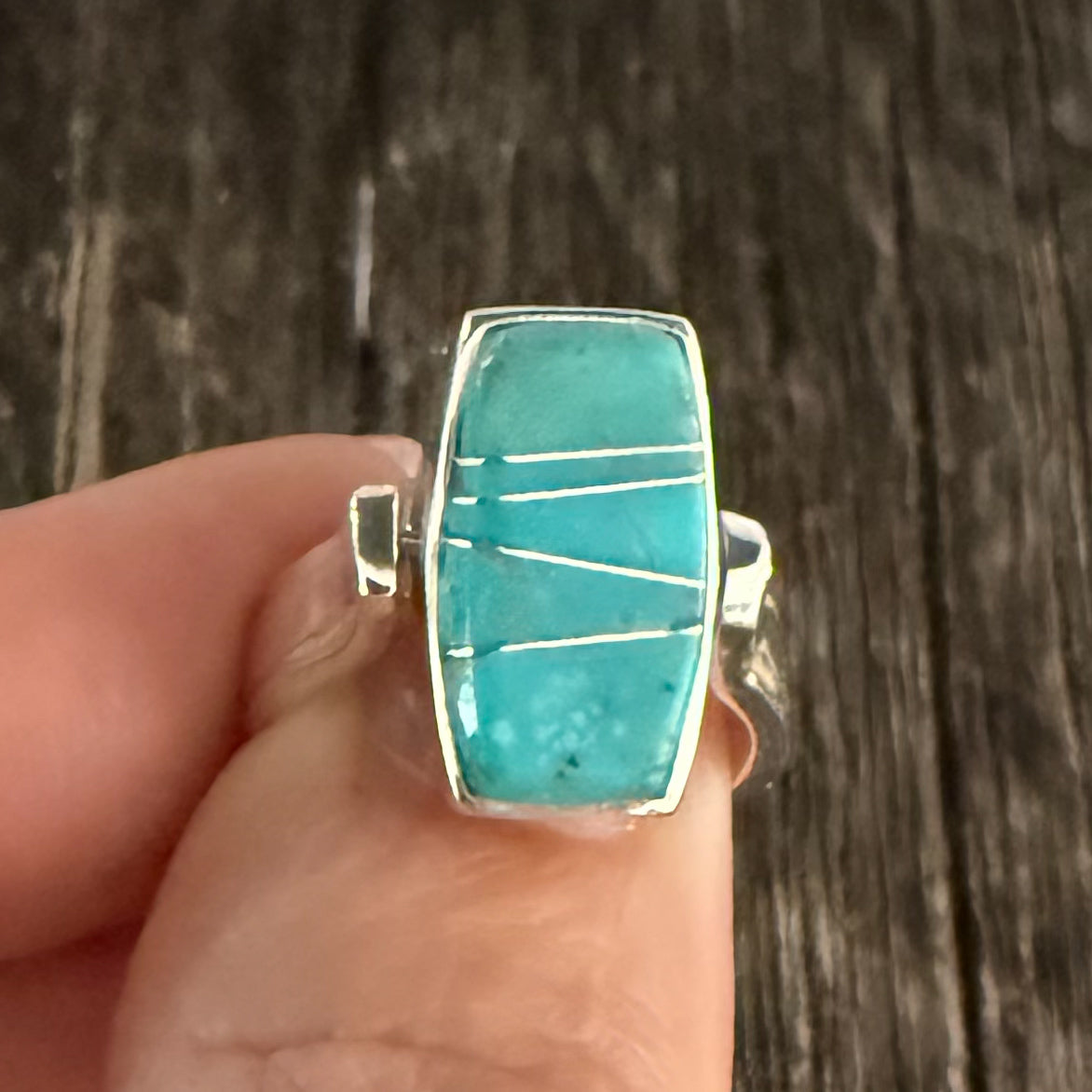 Authentic Native American Handmade by Navajo Artist Calvin Begay Sterling Silver, Turquoise and Spiny Oyster Zuni Inlay Ring Reversible size 5.