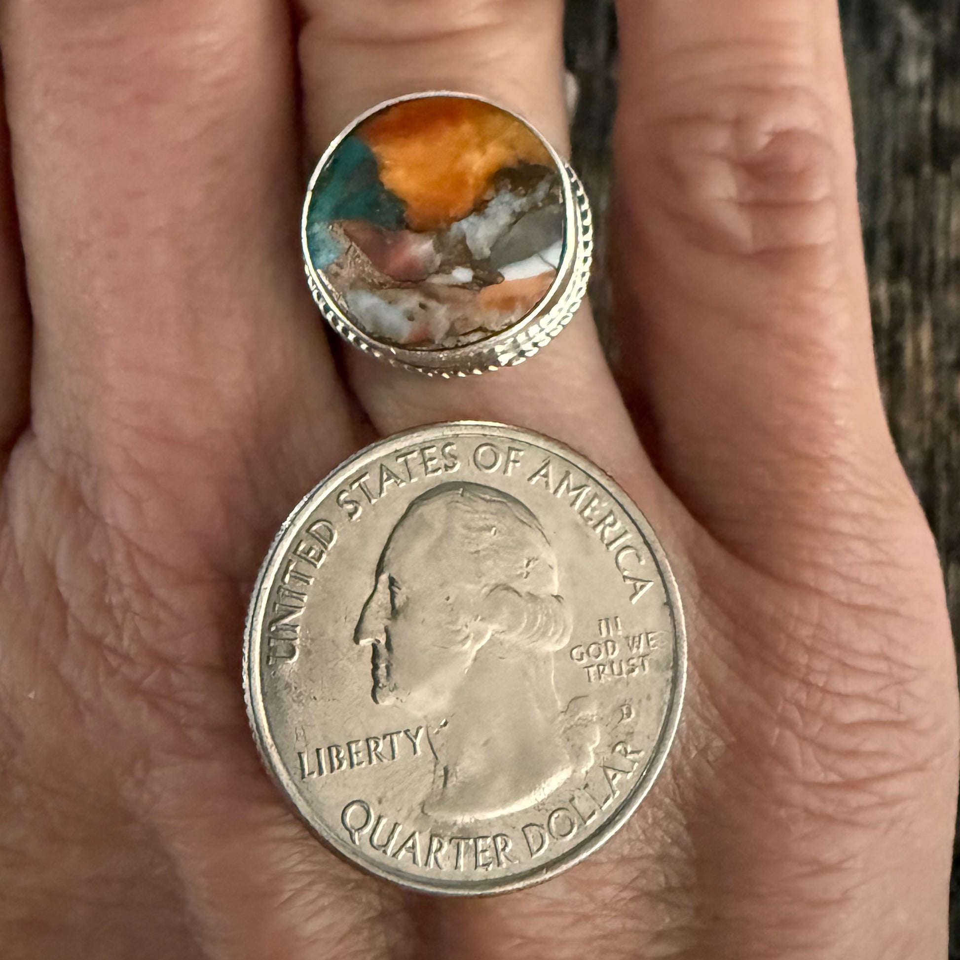 Authentic Native American Handmade Sterling Silver and Mojave Turquoise Ring size 6.