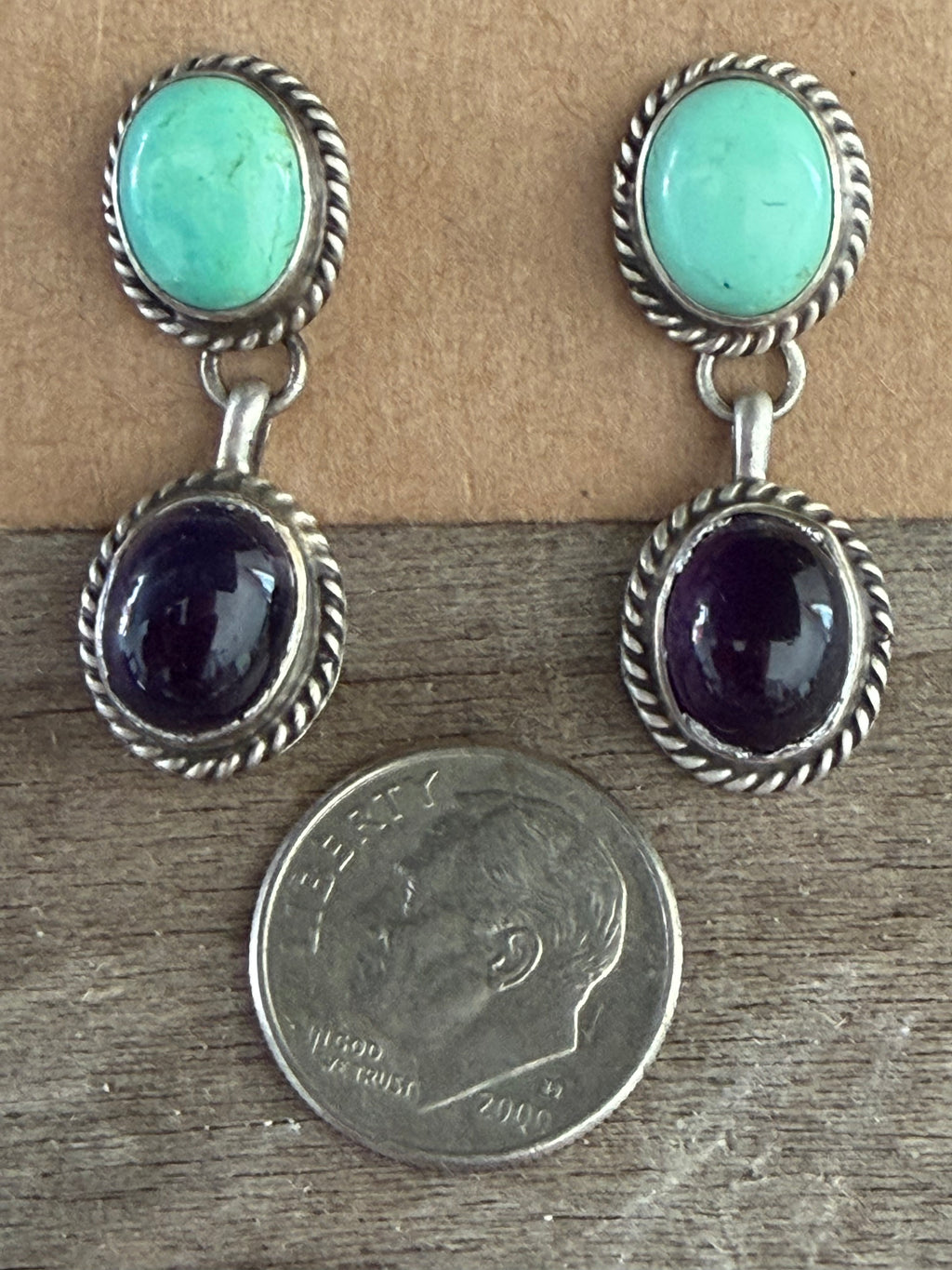Natives American Handmade Sterling Silver Turquoise-Black Onyx Earrings