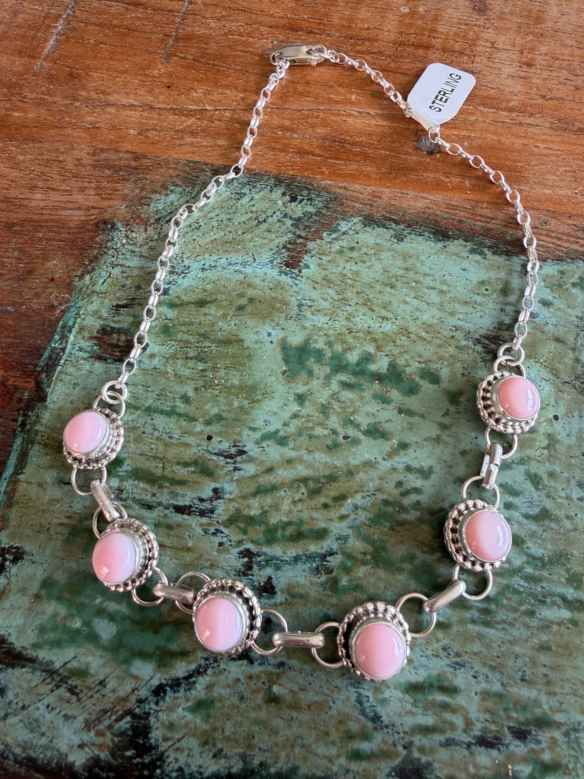 Native American Handmade Sterling Silver Pink Conch Choker Necklace 15”