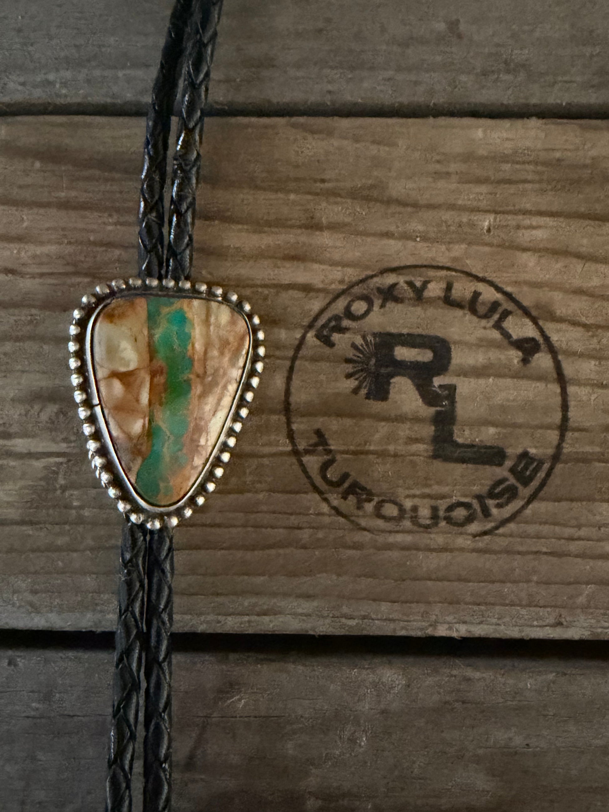 Native American Handmade Sterling Silver-Royston Ribbon Turquoise Bolo Tie