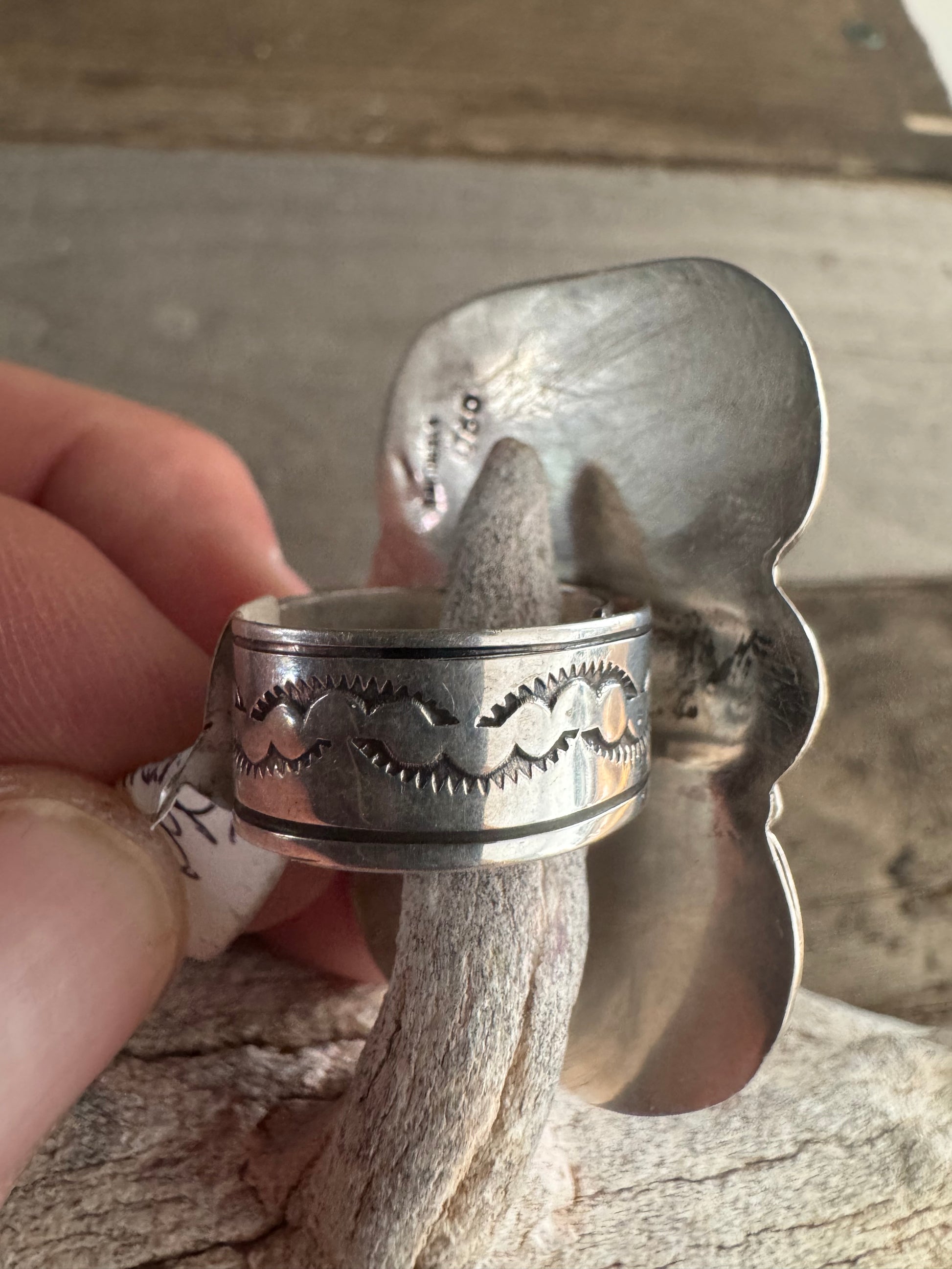 Vintage Handmade Silver-Turquoise and Coral Adjustable Ring