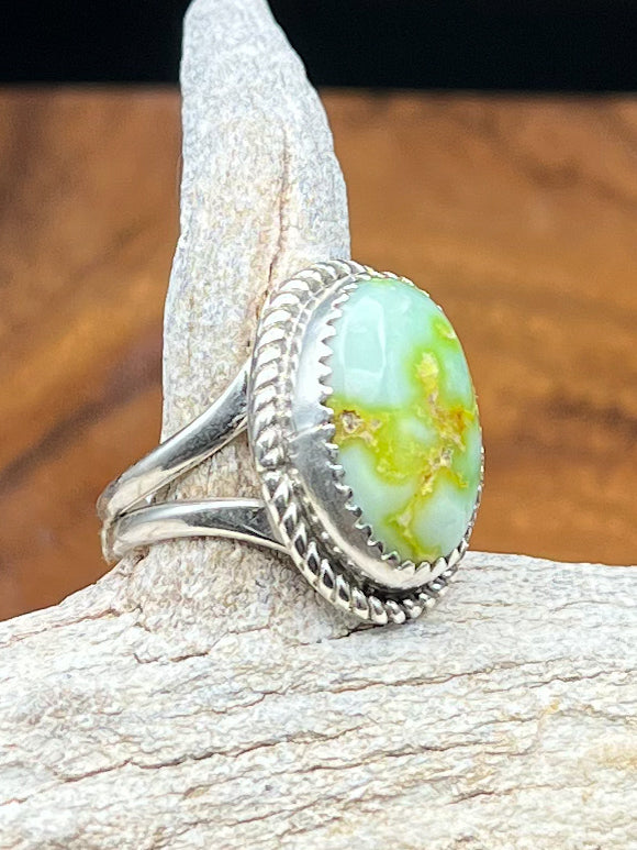 Authentic Native American Handmade Palomino Variscite Sterling Silver Ring