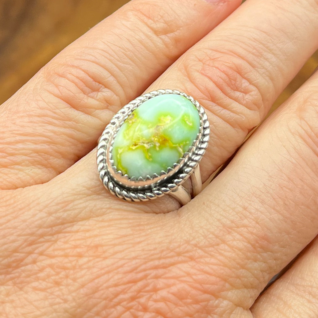 Authentic Native American Handmade Palomino Variscite Sterling Silver Ring