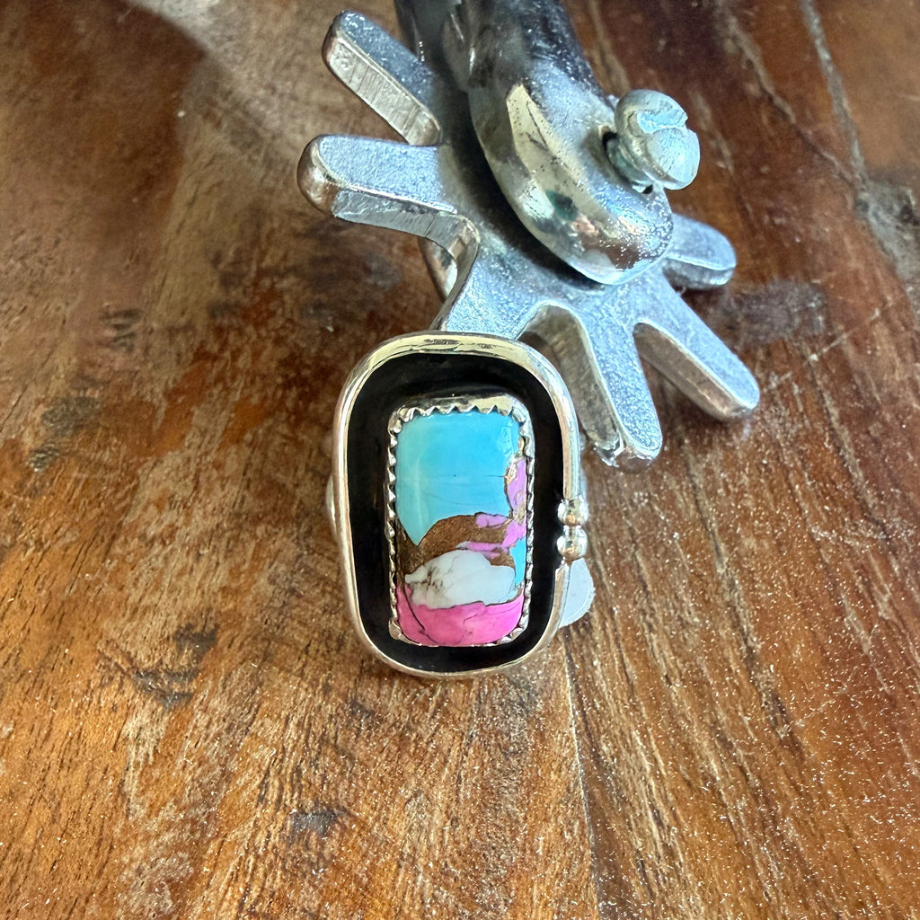 Authentic Native American Handmade Sterling Silver and Cotton Candy Ring size 7 3/4