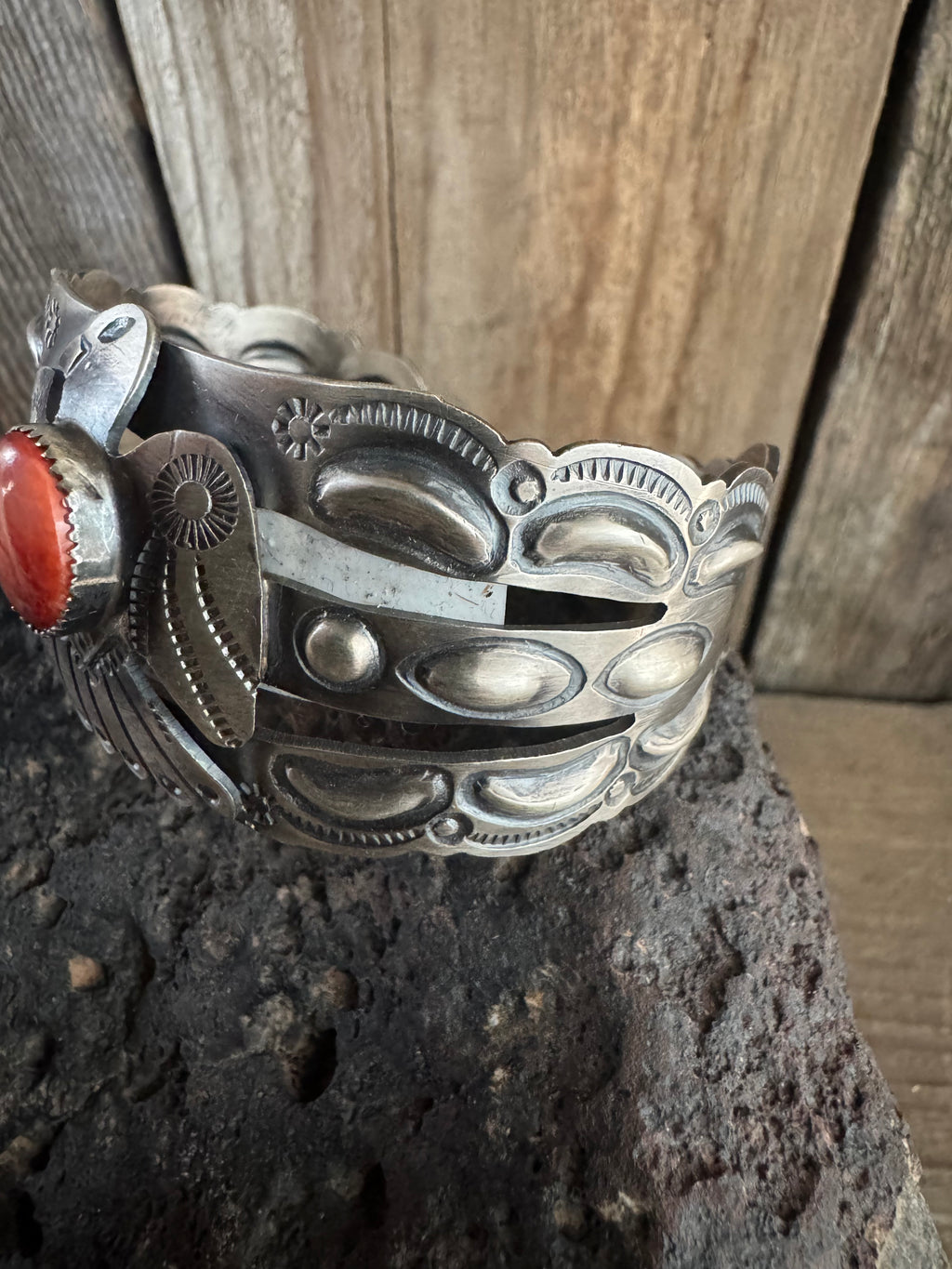 Native Handmade Sterling Silver Thunderbird Spiny Oyster Cuff-Bracelet