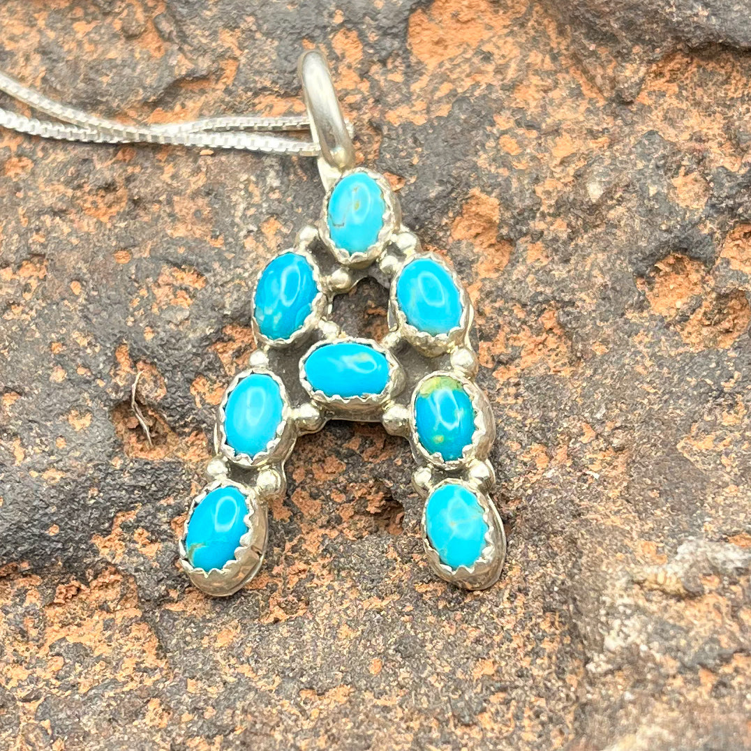 Authentic Native American Handmade Sterling Silver and Turquoise “A” Necklace