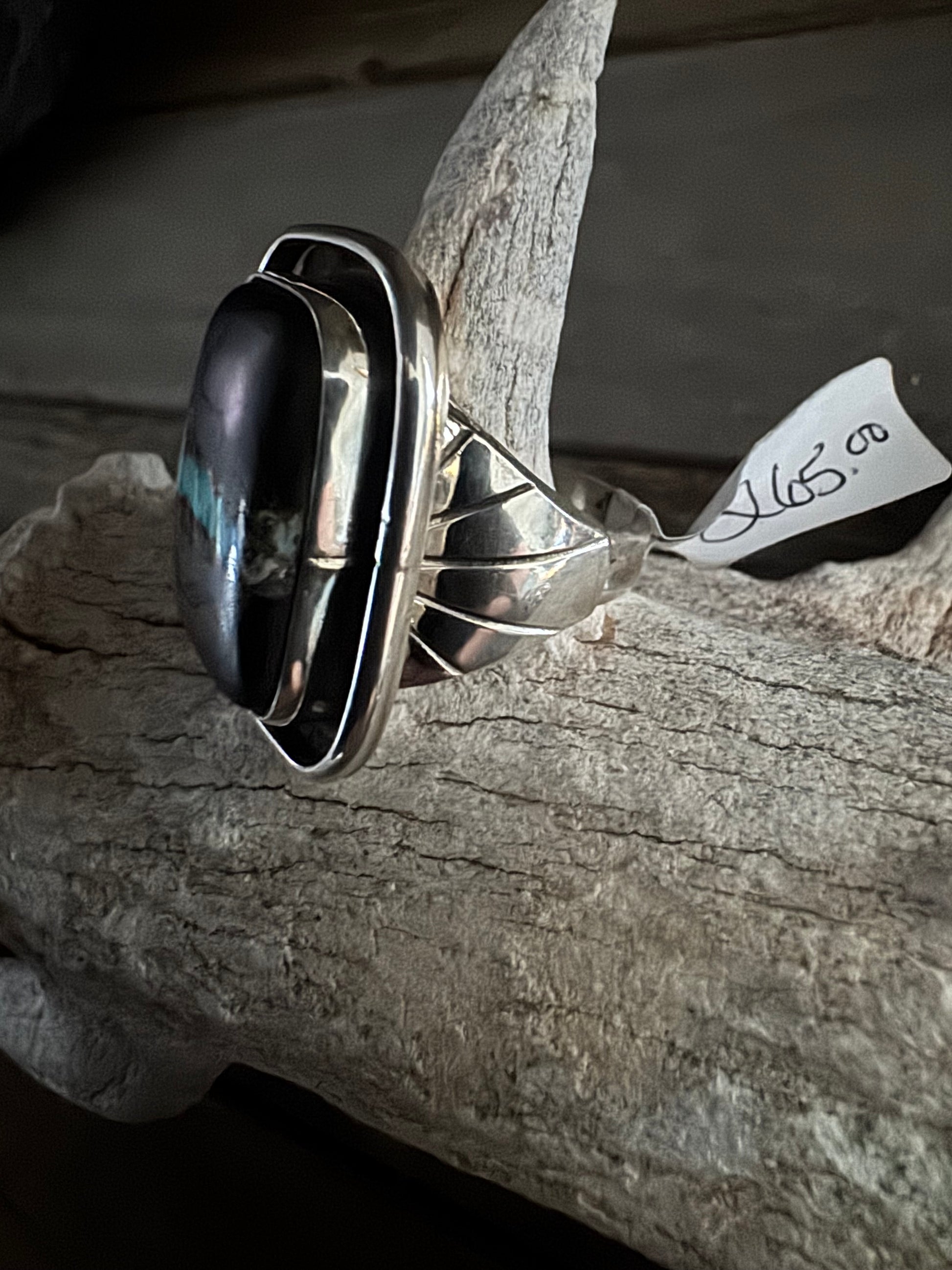 Handmade Blacjack Turquoise-Sterling Silver Ring Size 13