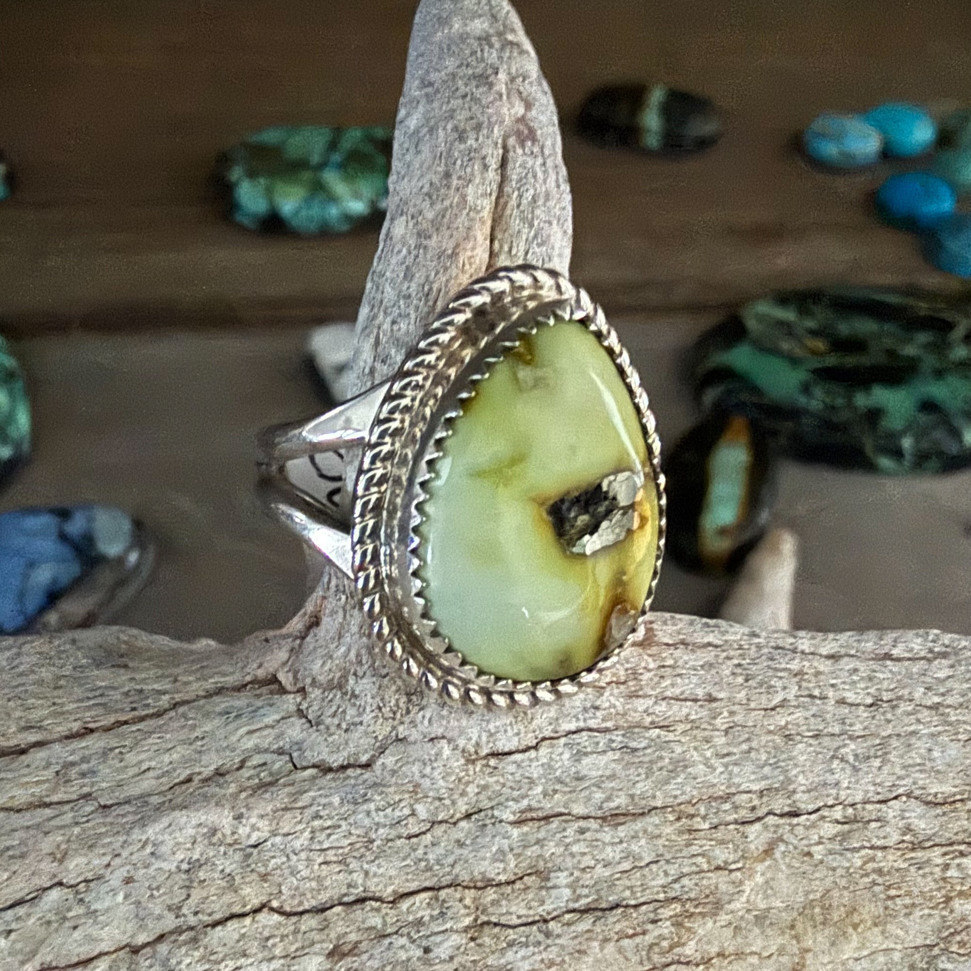 Authentic Native American Handmade Sterling Silver and Palomino size 7 1/2.