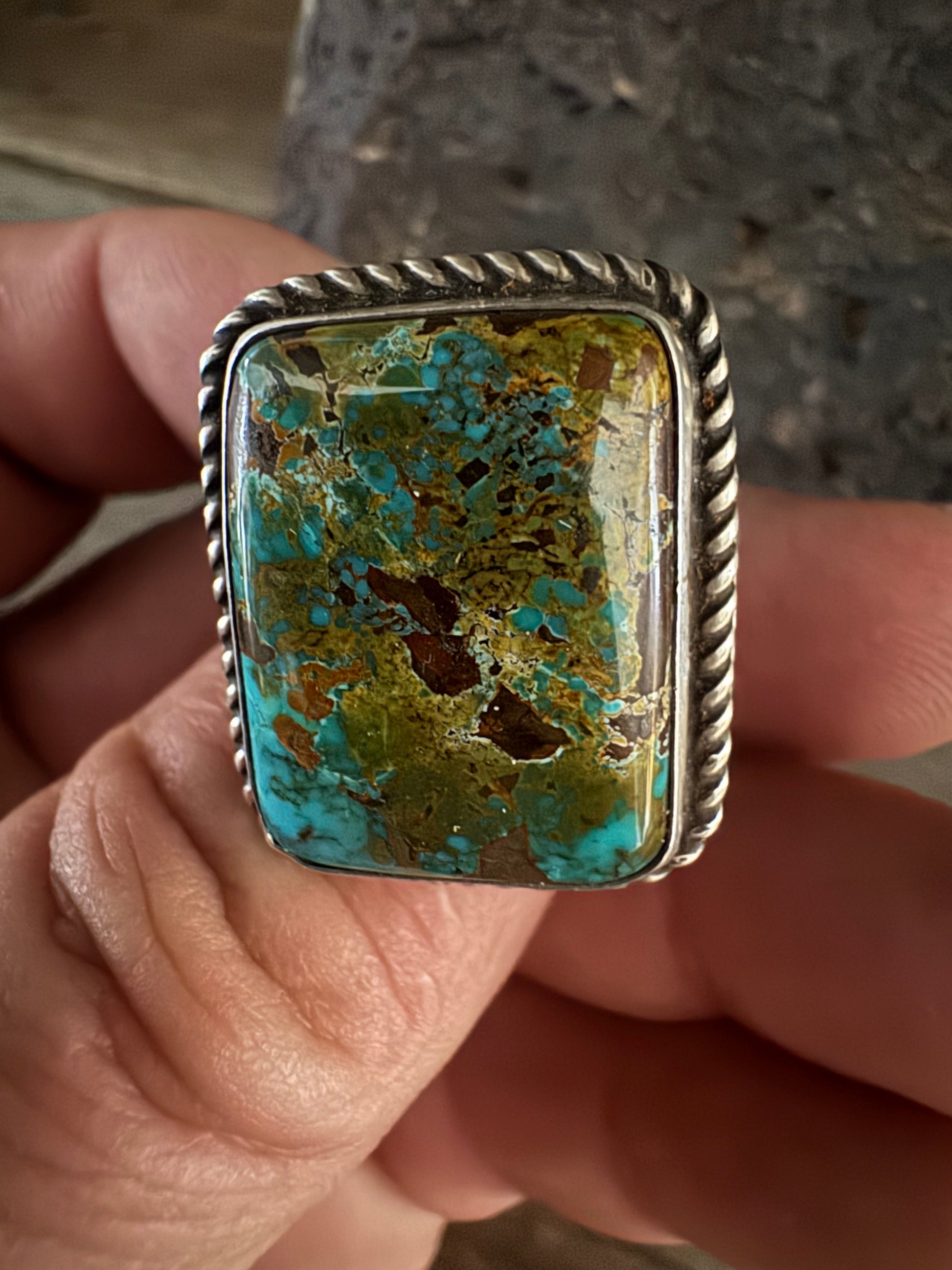 Handmade Sterling Silver Thunderbird Turquoise Ring Size 13