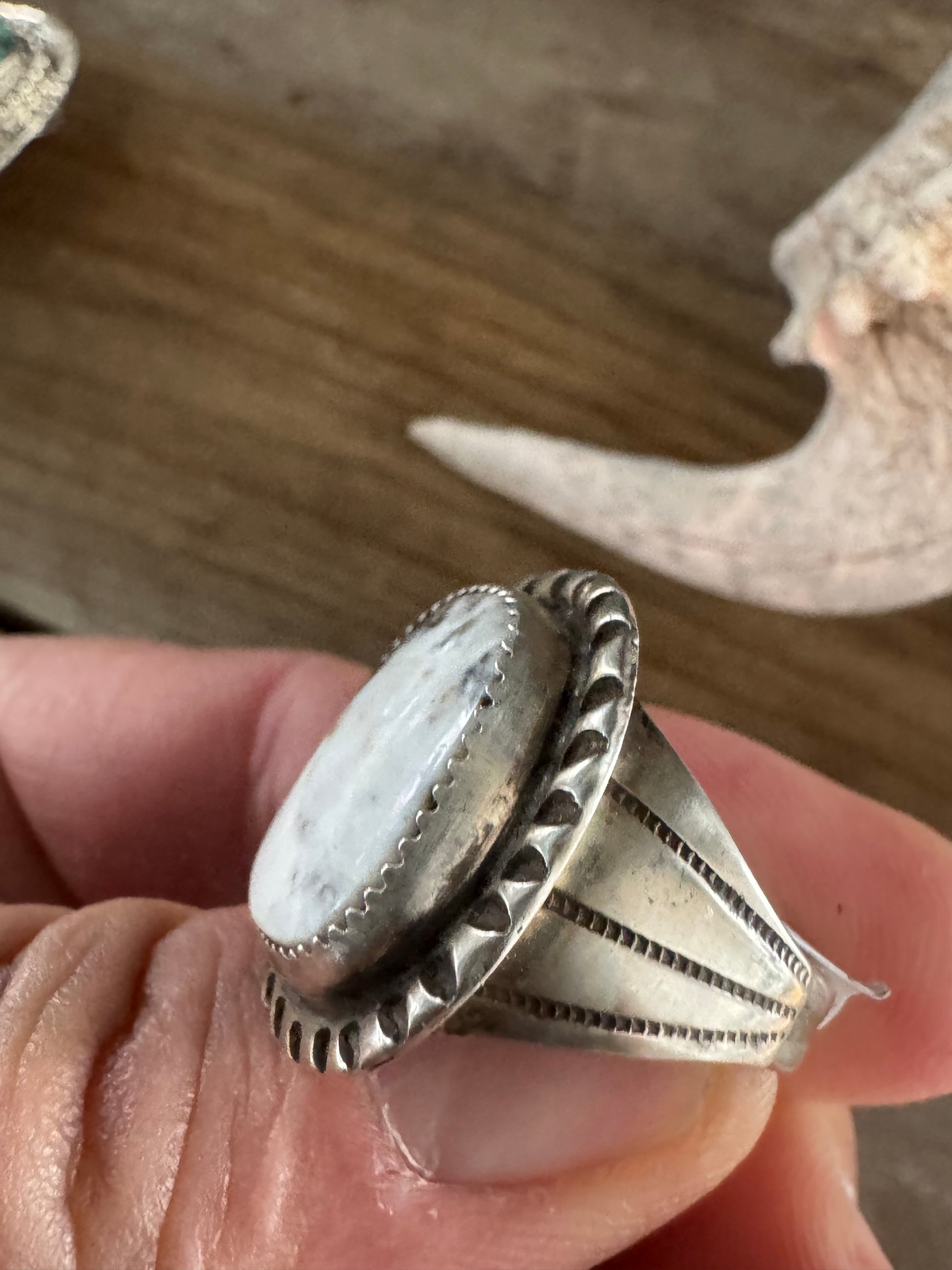 Handmade White Buffalo-Sterling Silver Ring Size 11