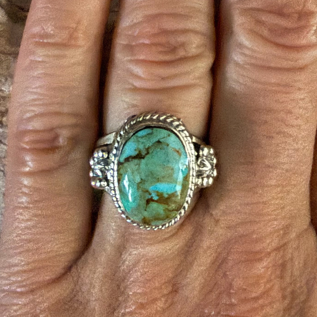 Authentic Native American Handmade Sterling Silver and Turquoise Ring Size 6 1/2.