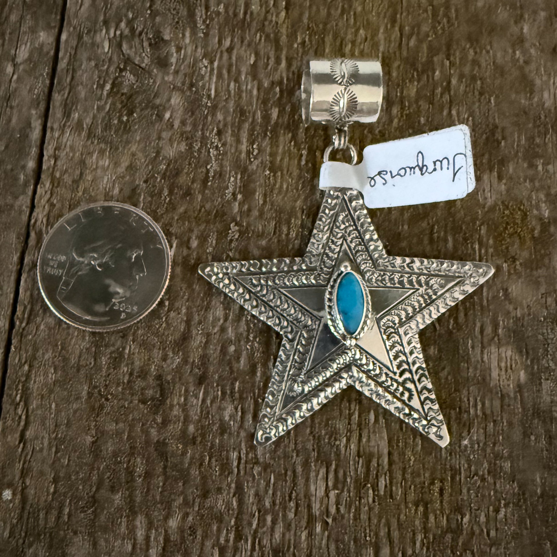 Authentic Native American Handmade Stamped Turquoise Star Pendant