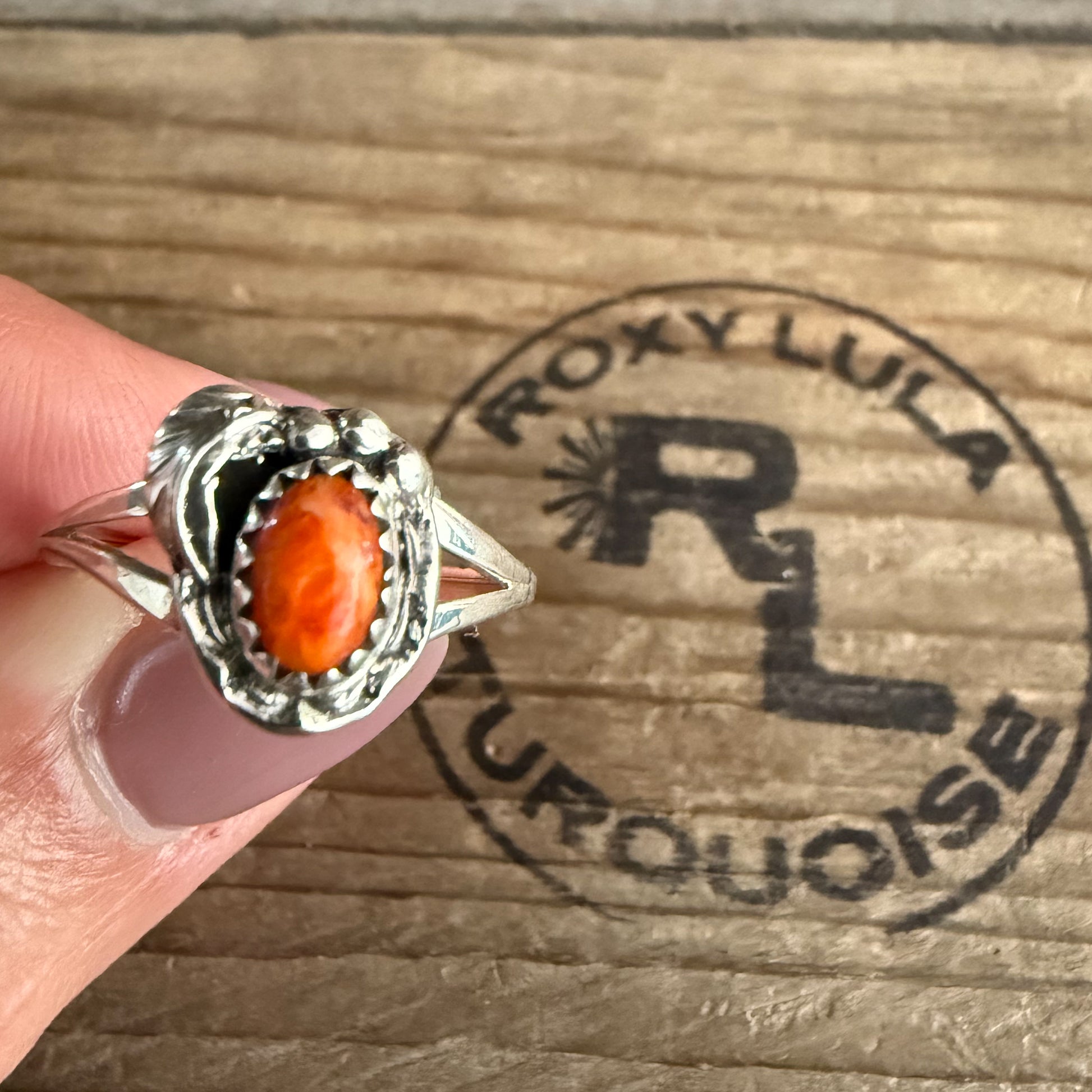Authentic Native American Handmade Sterling Silver and Orange Spiny Oyster Ring size 9