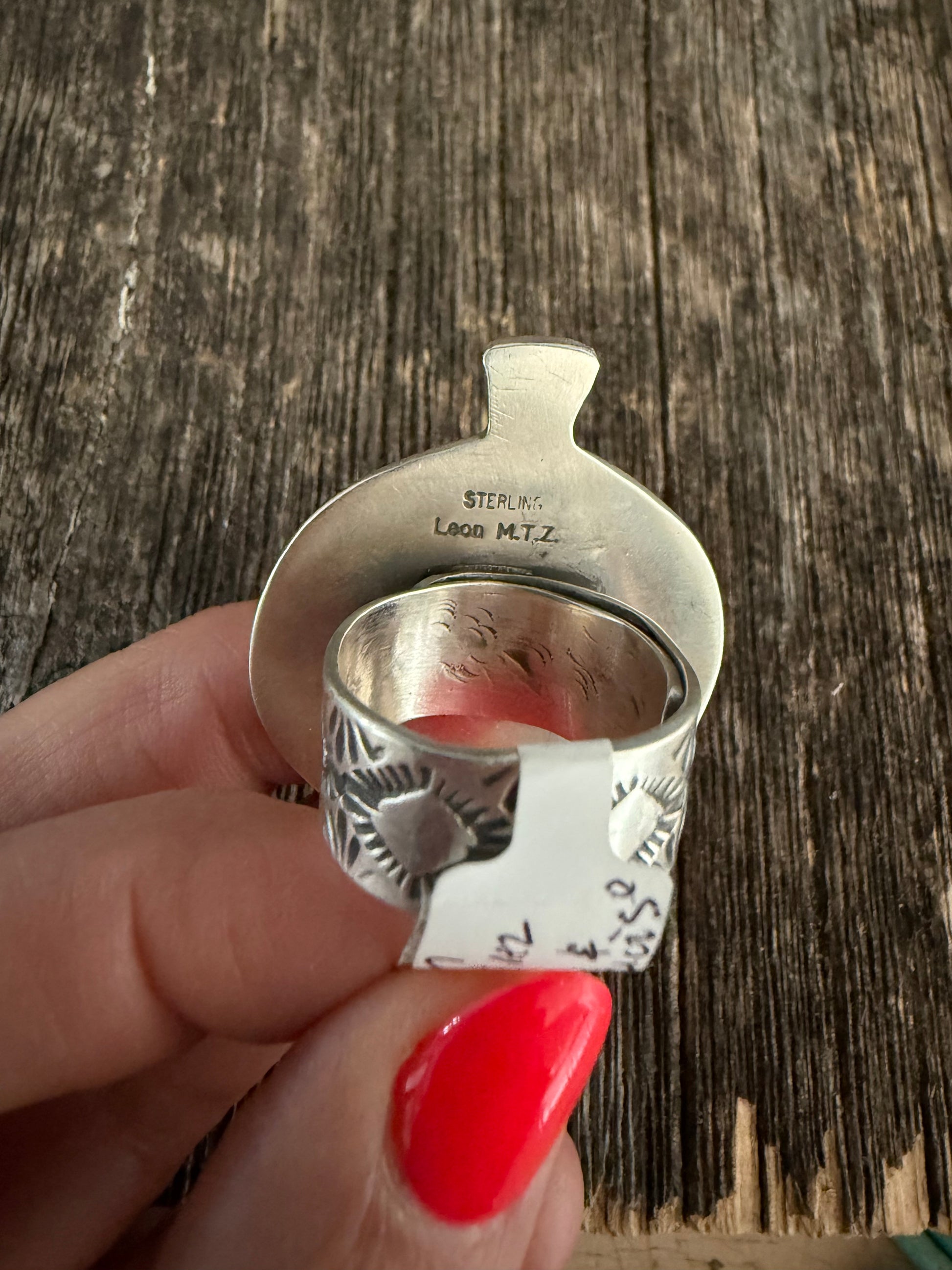 Leon Martinez Handmade Custom Silver Coral Adjustable Ring