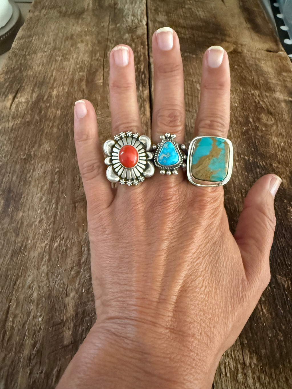 Authentic Native American Handmade Sterling Silver and Turquoise Ring size 10 1/4.