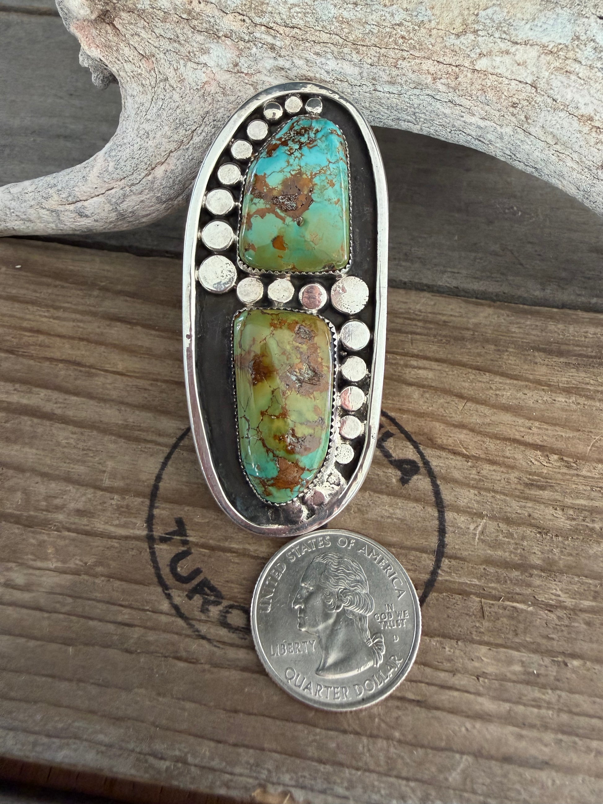Handmade Royston Turquoise-Sterling Silver Statement Ring Adjustable Size 😮