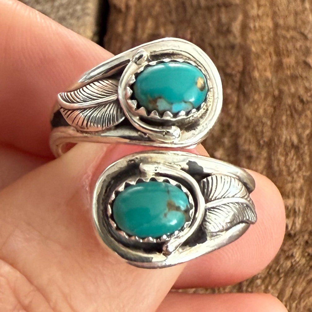 Authentic Native American Handmade Sterling Silver and Turquoise Adjustable Ring