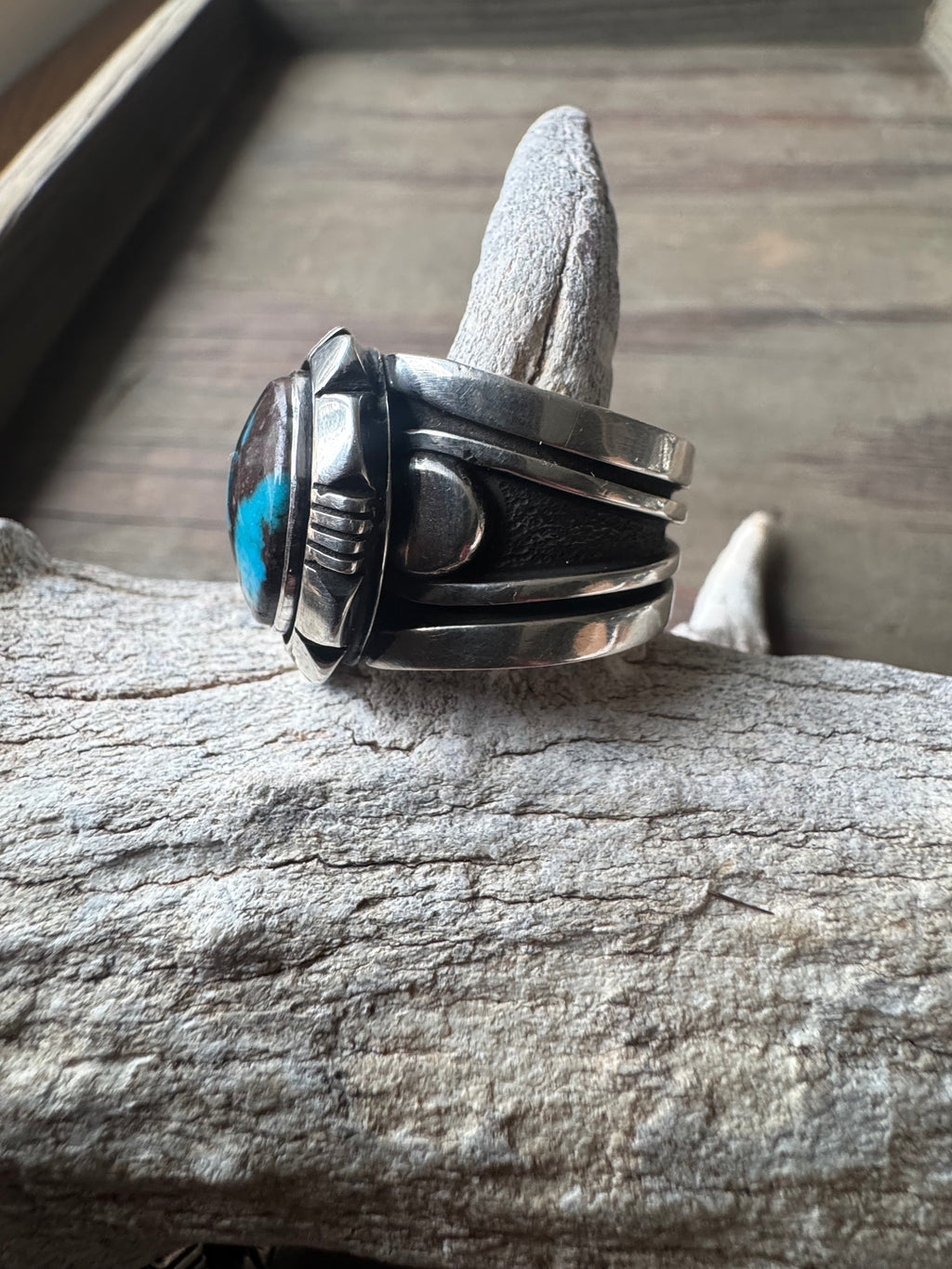 ￼Cooper Willie Handmade Sterling Silver Bisbee Turquoise Ring Size 9