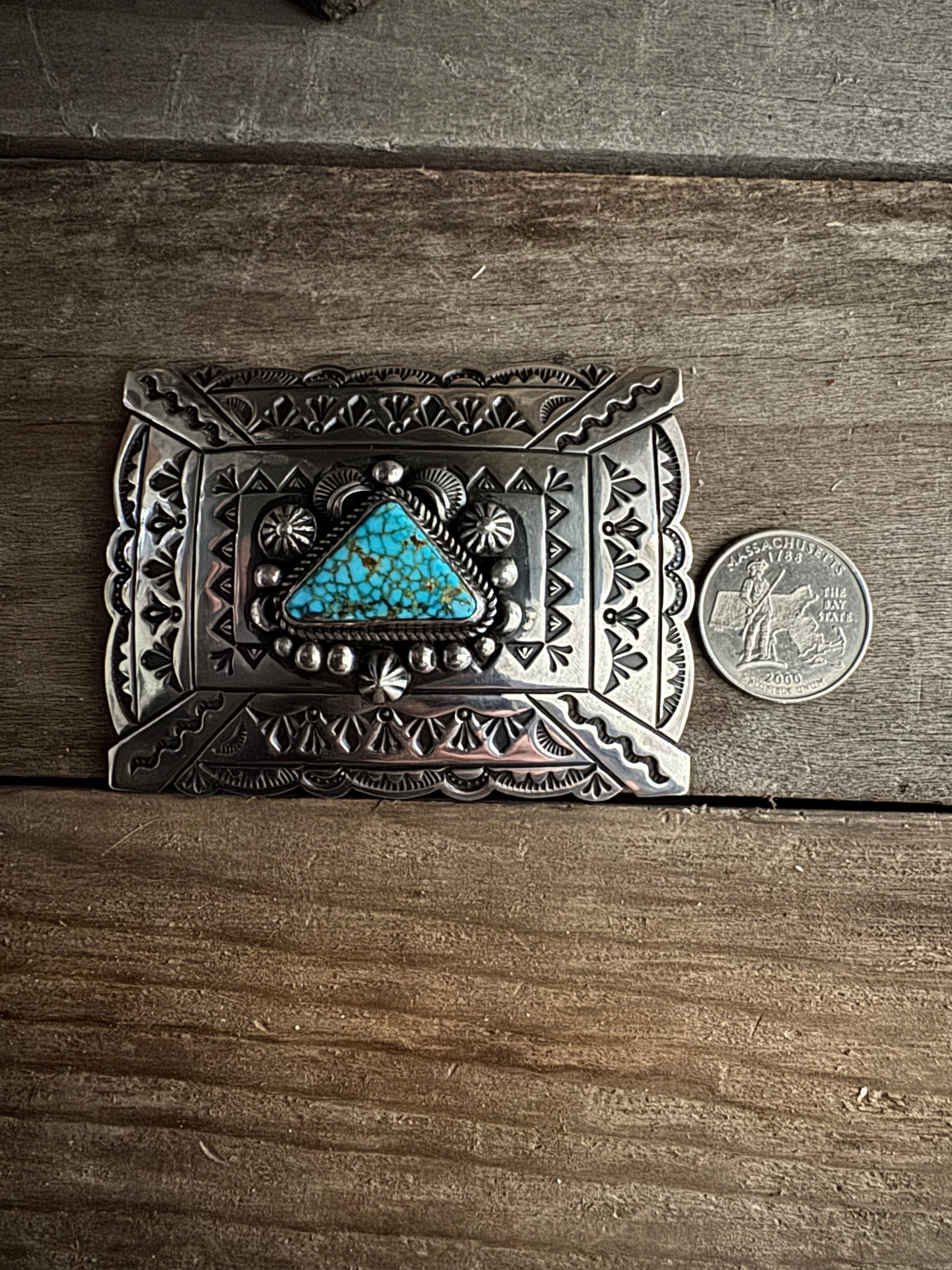 Albert Jake Handmade Sterling Silver Kingman Turquoise Belt Buckle 🇺🇸