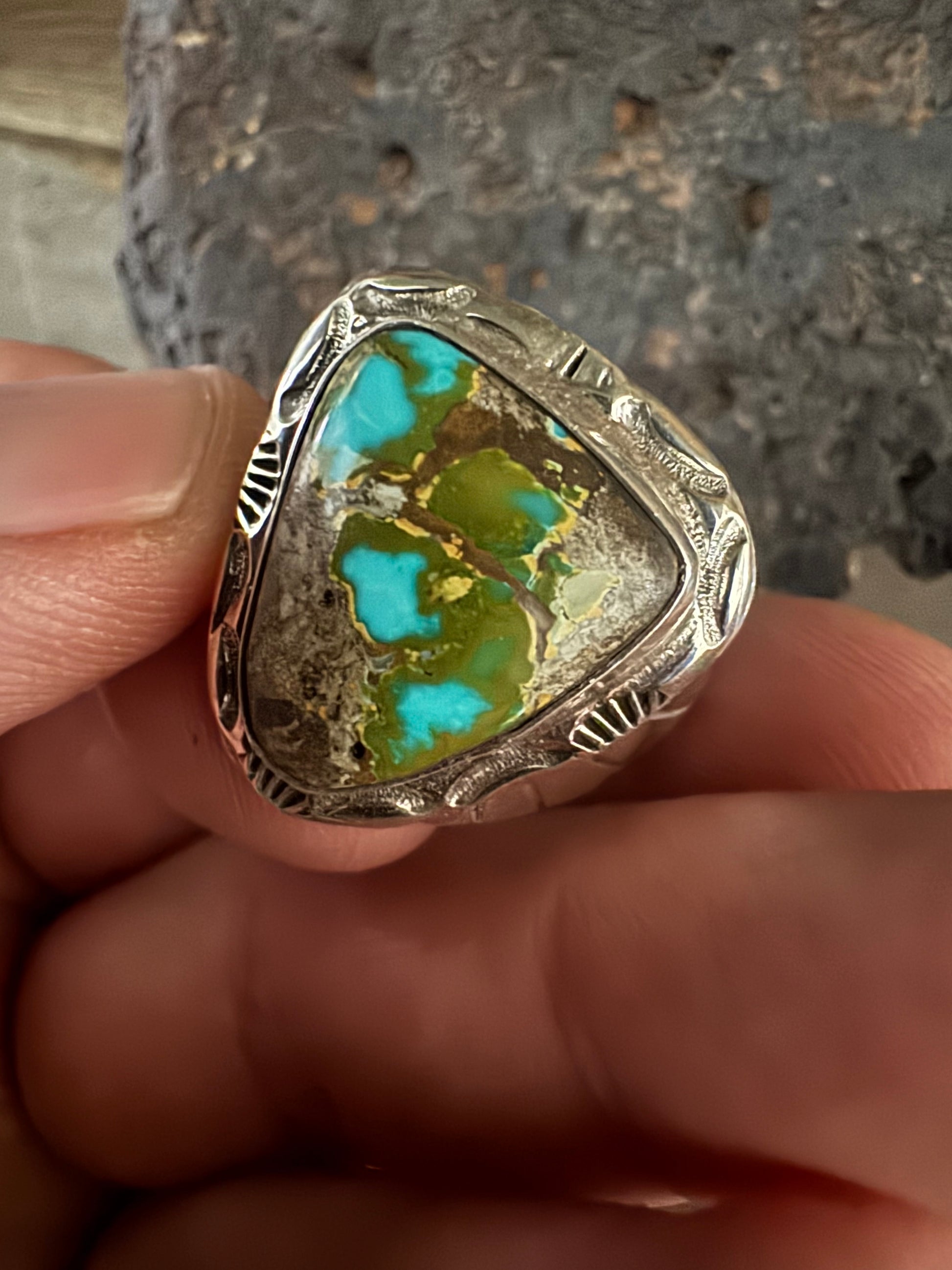 Handmade Sterling Silver Thunderbird, Turquoise Ring Size 13.5