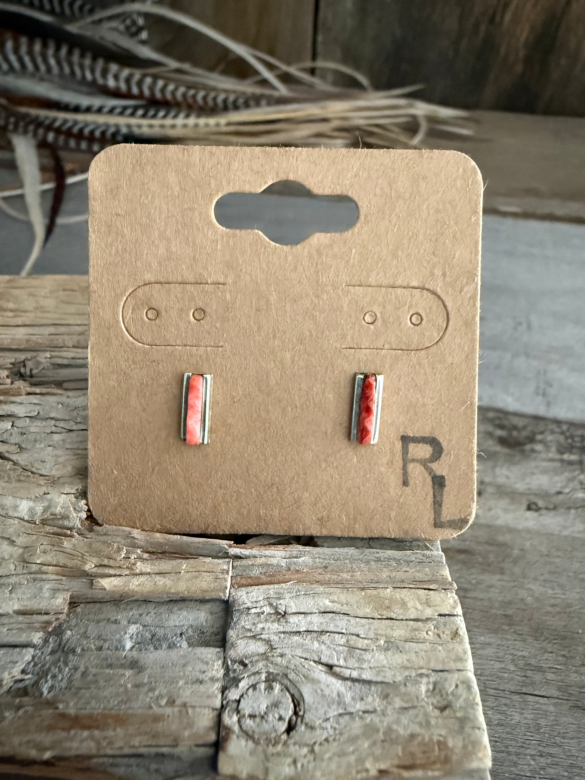Authentic Native American Handmade Sterling Silver and Spiny Oyster Stud Earrings