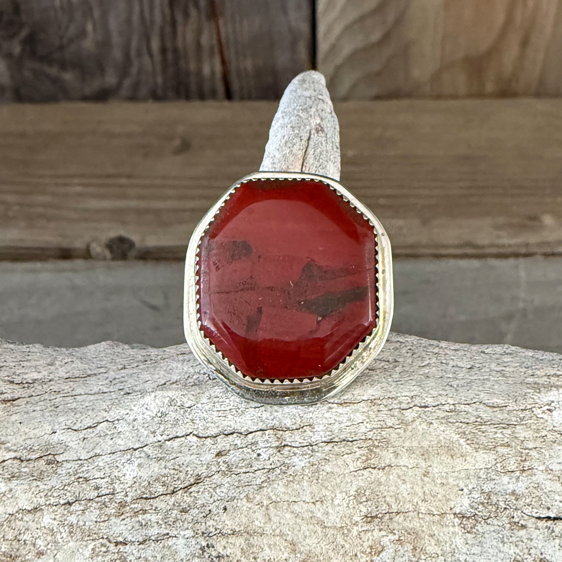 Authentic Native American Handmade Sterling Silver and Red Jasper Ring size 5 1/4.