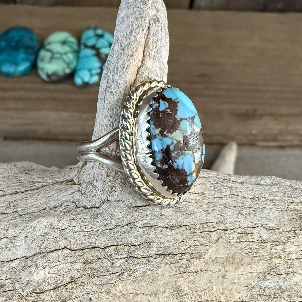 Authentic Native American Handmade Sterling Silver and Golden Hills Turquoise Ring size6 1/4.