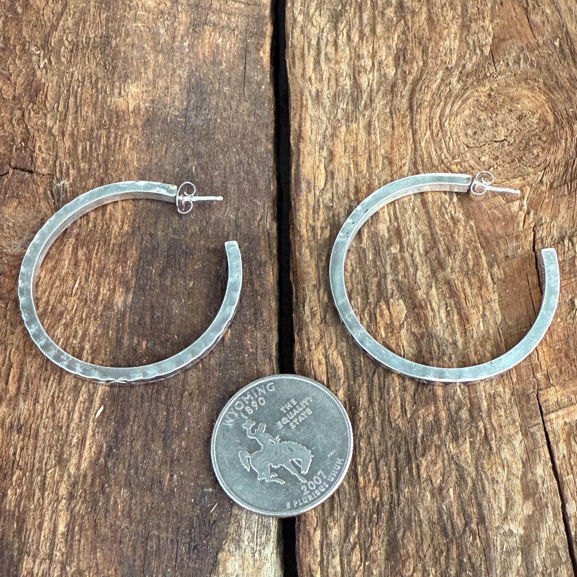 Sterling Silver Hand Stamped 1 1/2 inch Hoop Earrings