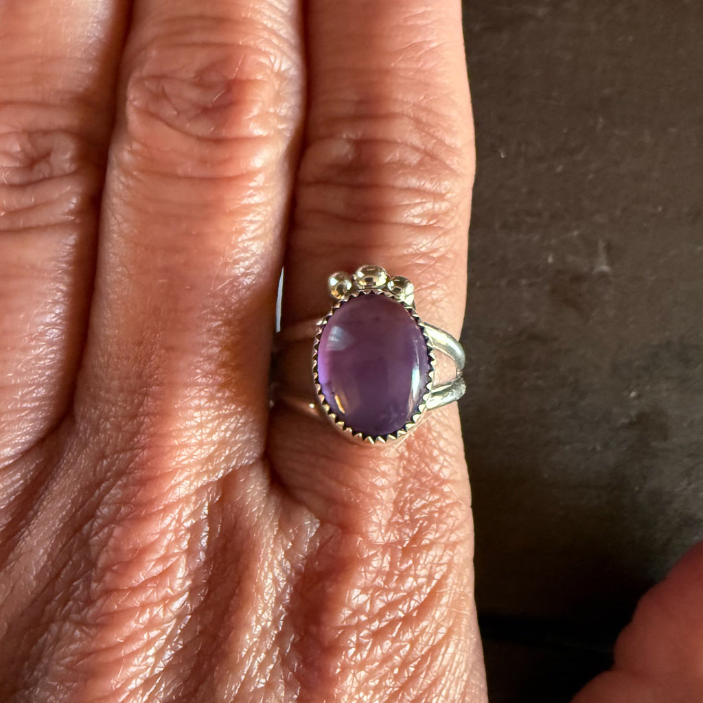 Authentic Native American Handmade Sterling Silver and Amethyst Ring size 8 1/4