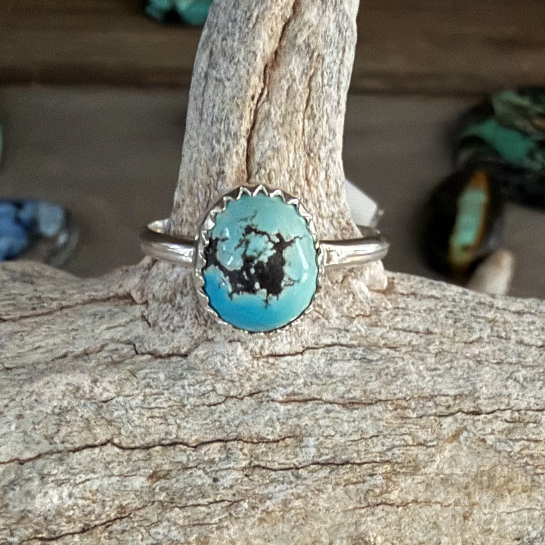 Authentic Native American Handmade Sterling Silver and Golden Hills Turquoise Ring size 7.