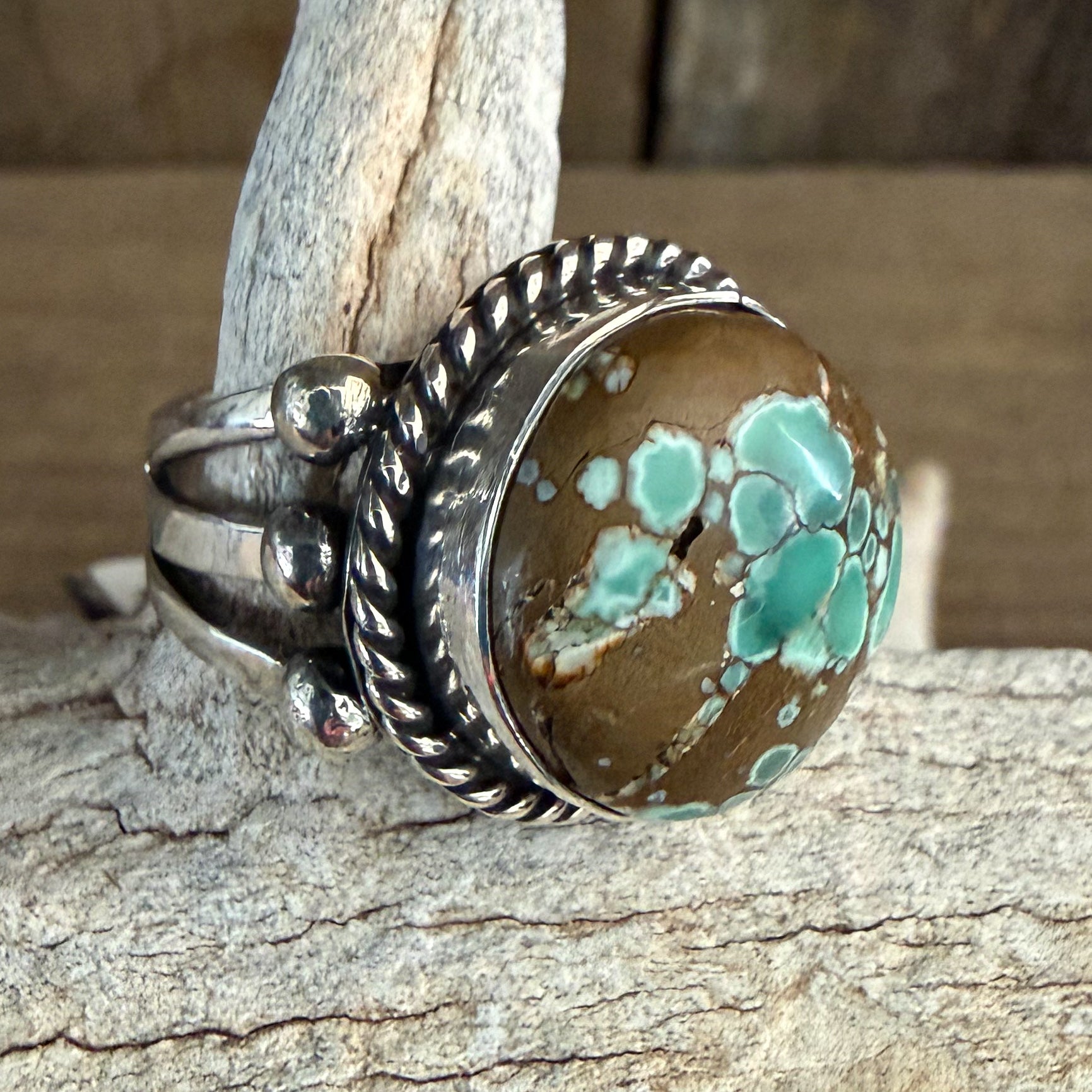 Authentic Native American Handmade Sterling Silver and Variscite Ring size 7 1/2.