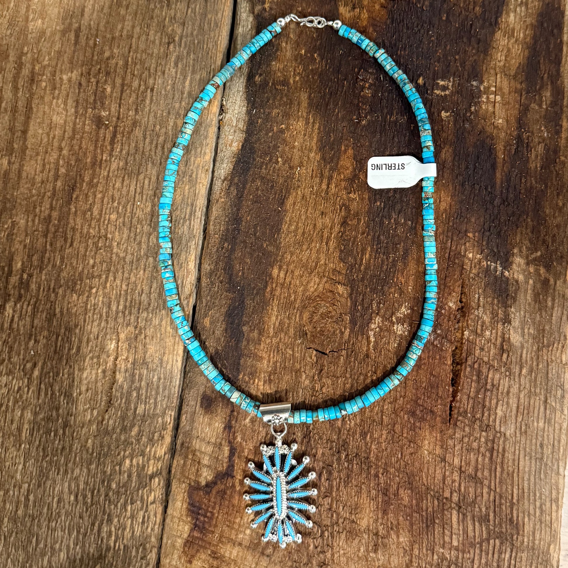 Authentic Native American Handmade Zuni Sterling Silver and Turquoise Pendant