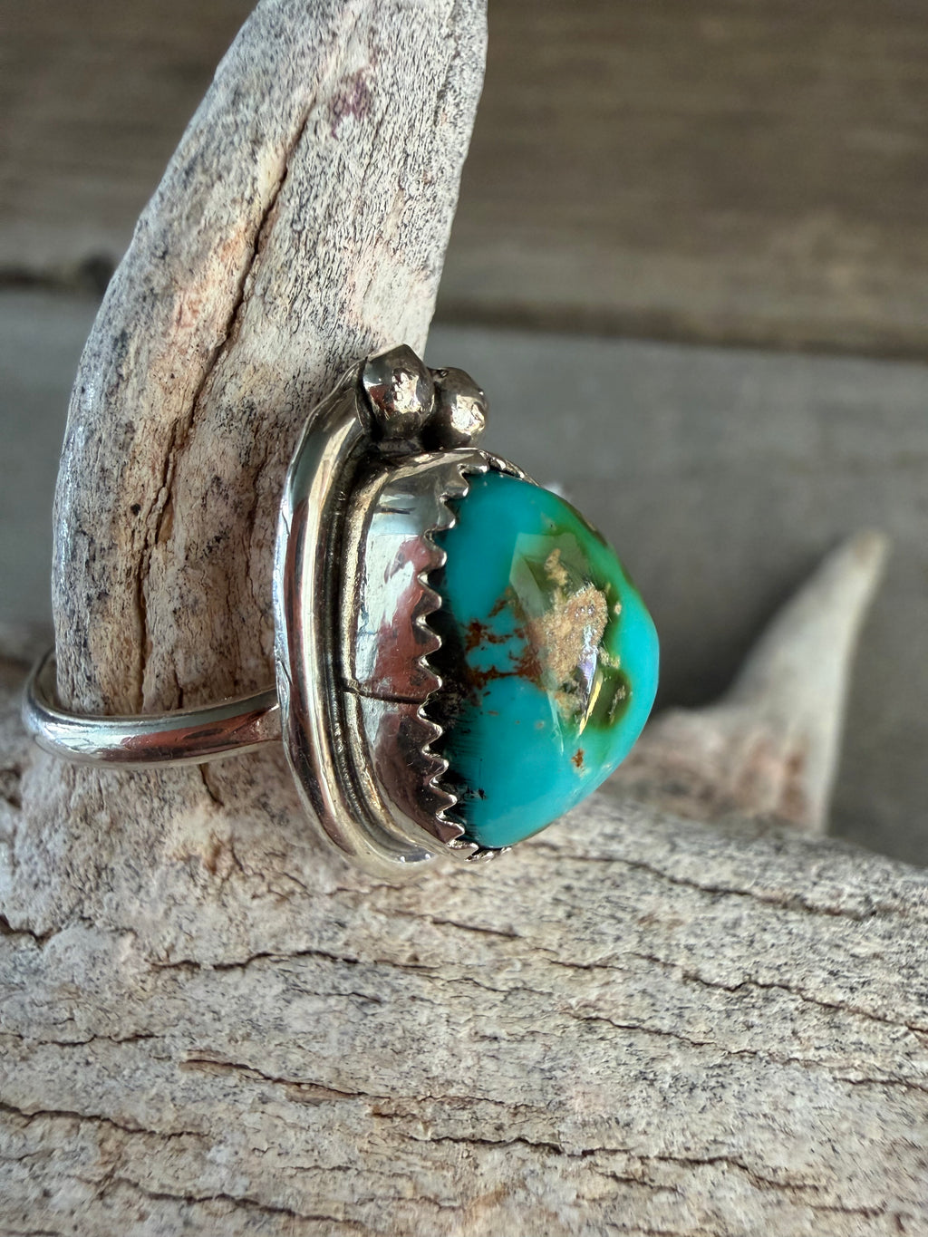 Native American Handmade Sterling Silver-Sonoran Gold Turquoise Ring Size 6.75