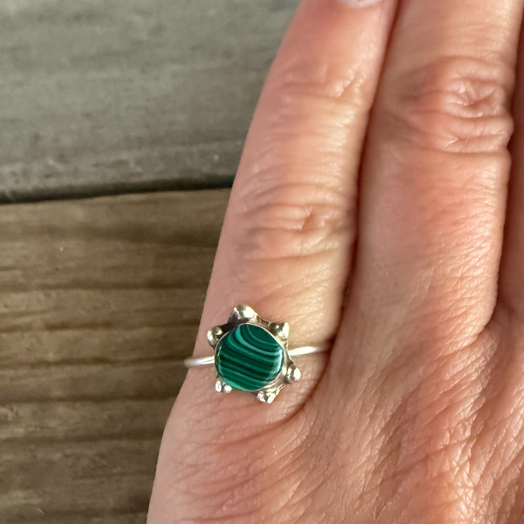 Authentic Native American Handmade Sterling Silver and Malachite Ring size 6