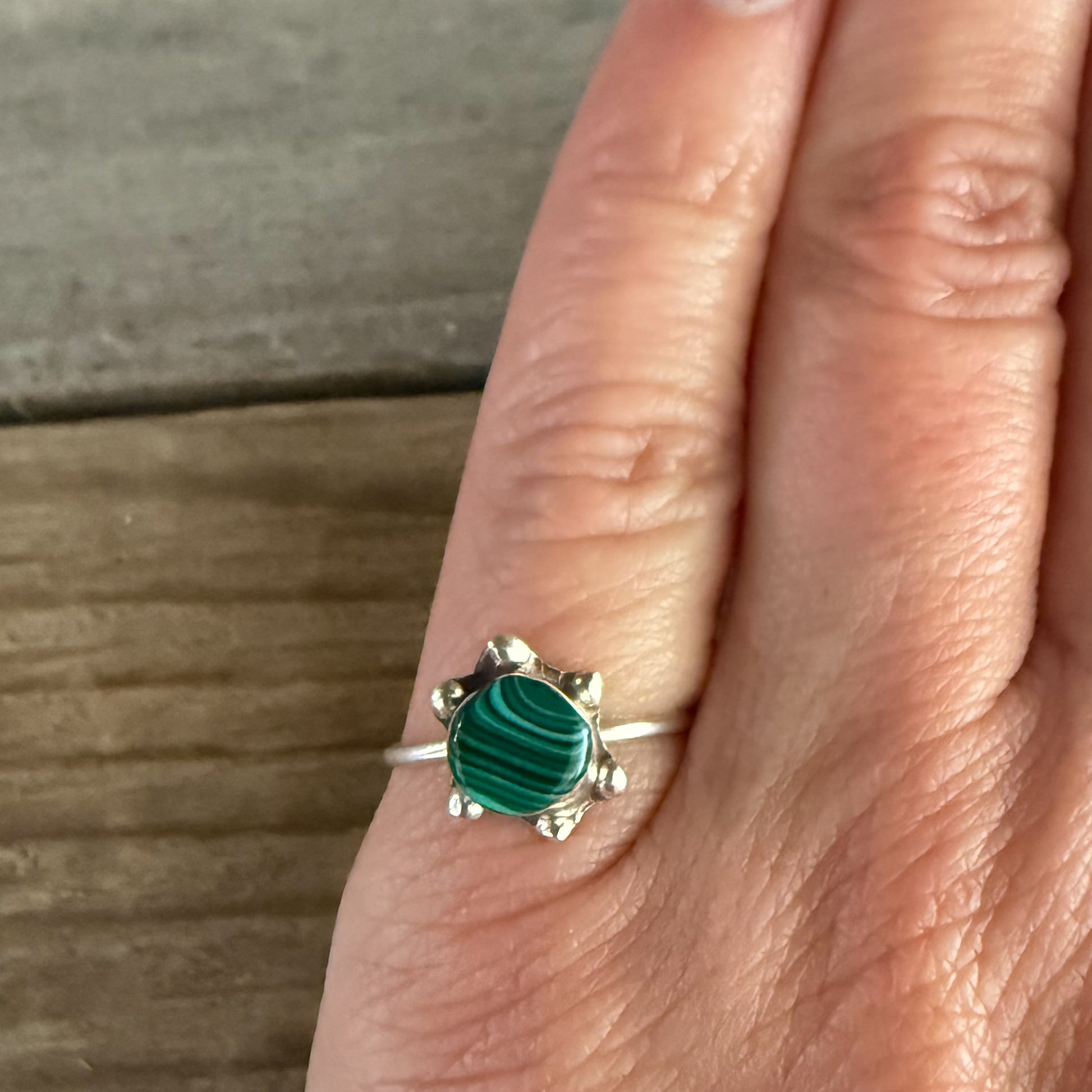 Authentic Native American Handmade Sterling Silver and Malachite Ring size 6