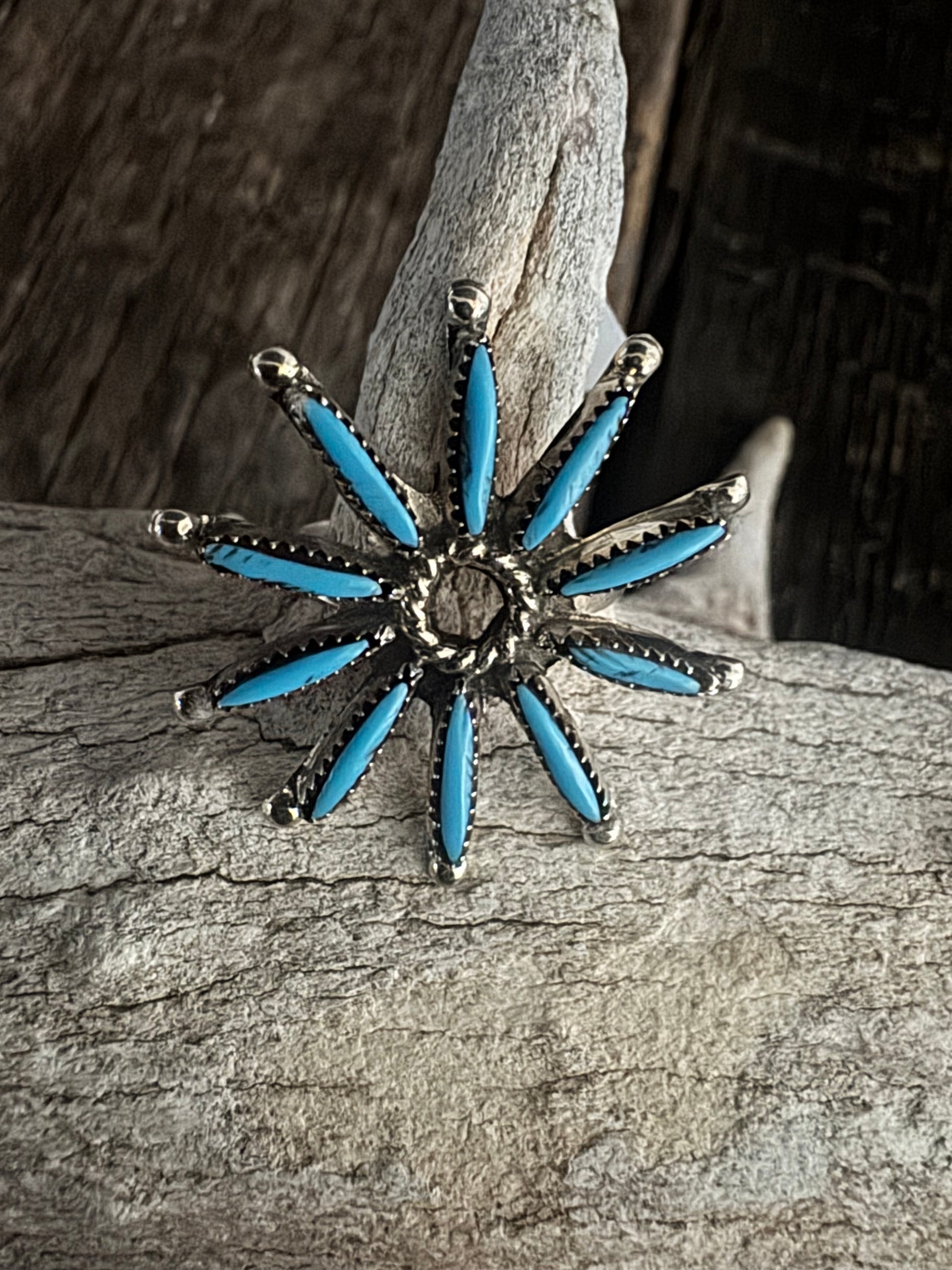 Zuni Needle Point Turquoise Star Ring Size 6.5