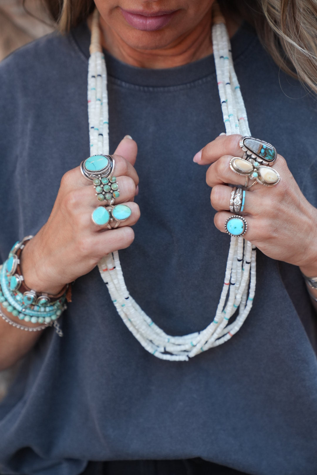 Native American Marquez Tachiini Handmade Mother of Pearl 8 Strand Necklace