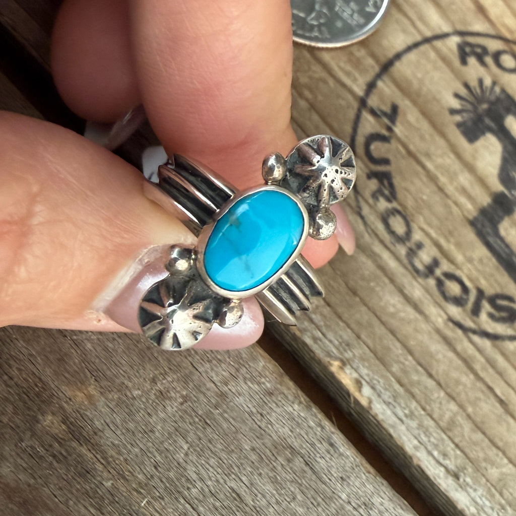 Authentic Native American Handmade Sterling Silver and Turquoise Ring size 6
