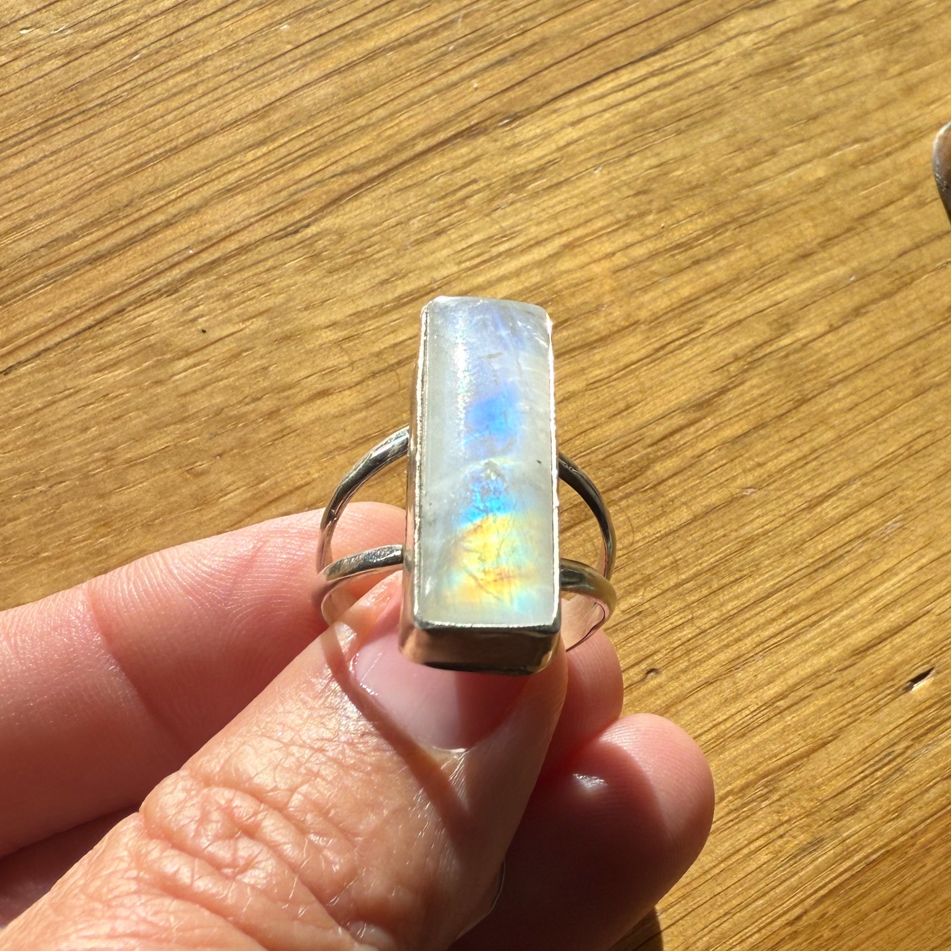 Authentic Native American Handmade Sterling Silver and Moonstone Ring size 9.